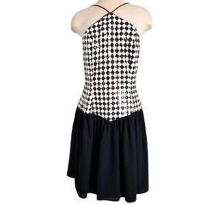 Black & White Check Halter Mini Dress